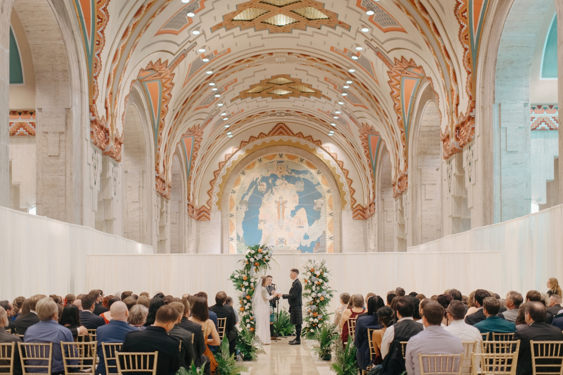 A wedding ceremony in the guardian building lobby.